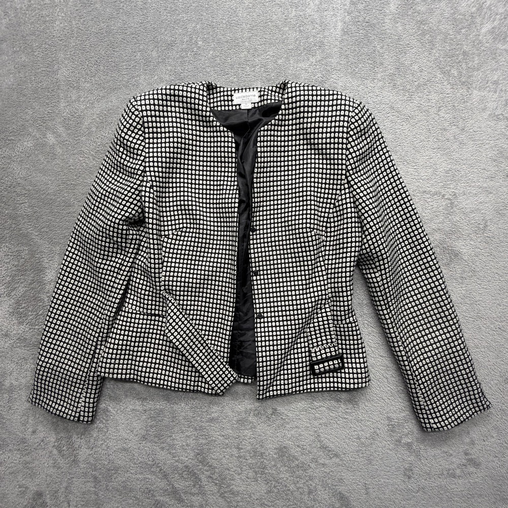 Liz Claiborne Suit Jacket Womens 10‎ Black Slim Boucle Lined Business Workwear